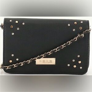 Bebe Rhinestone Crossbody Bag with Gold Chain
